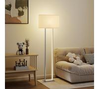 HOMCOM Lámpara de Pie Moderna 150 cm con Pantalla de Tela, Luz Nocturna con Interruptor de Pie y Base Metálica, Lámpara de Pie para Salón Dormitorio Oficina Sala de Estar Blanco