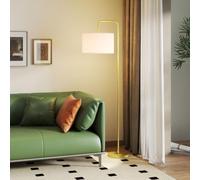 HOMCOM Lámpara de Pie Moderna 40 W con Interruptor de Pie Blanco y Dorado | Lámpara de Lectura, Pantalla de Lino Sintético Desmontable, Marco de Acero, para Salón, Dormitorio, Oficina