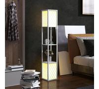 HOMCOM Lámpara de Pie Moderna con Estantes, Lámpara de Pie para Salón Casquillo E27, 40 W, con Pantallas de Tela de Malla e Interruptor de Cadena, para Dormitorio, Oficina y Sala de Estar, Blanco