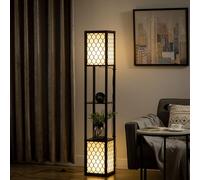 HOMCOM Lámpara de Pie Moderna con Estantes para Salón E27 40 W Negro | Lámpara de Pie para Salón, Pantallas de Tela de Malla, Interruptor de Cadena, para Dormitorio Oficina Sala de Estar