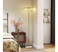 HOMCOM Lámpara de pie moderna con luz LED regulable en 3 intensidades, lámpara de pie con pantalla acrílica e interruptor de pedal para dormitorio y salón, dorada
