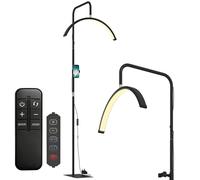 HOMCOM Lámpara Pestañas Media Luna, Lámpara de Pie con Cabeza Giratoria 350°, 7 Temperaturas de Color, Brillo Ajustable, Soporte para Teléfono, Control Remoto, para Uñas, Cuidado de Piel, Tatuajes