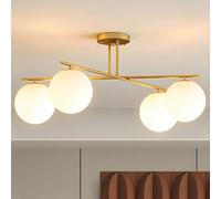HOMCOM LED Lámpara de Techo 40W 4x E14 Semi-empotrable Oro y Crema | Lámpara de techo moderna para salón, pasillo, comedor, cocina.