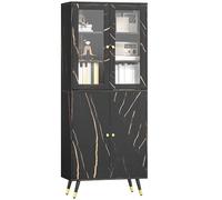 HOMCOM Librería, 6 estantes, mueble de almacenaje con 6 estantes abiertos, puerta de cristal y armario, estilo moderno, para salón, estudio, dormitorio, 70 x 35 x 170 cm, negro