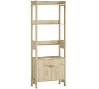 HOMCOM Librería alta, mueble de almacenamiento con 4 estantes abiertos y 2 cajones acanalados, 60 x 30 x 160 cm, madera natural