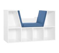 HOMCOM Librería con Asiento Estantería de Libros con 6 Cubos Cojín para Sala de Estar Dormitorio 102x30x61cm Blanco y Azul