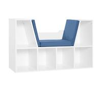 Homcom librería con asiento, estantería de libros con 6 cubos, estantería almacenamiento con banco con cojín, multiusos para sala de estar, oficina, dormitorio, 102x30x61cm, blanco y azul