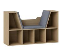 HOMCOM Librería con Asiento, Estantería de Libros con 6 Cubos, Estantería Almacenamiento con Banco con Cojín, Multiusos para Sala de Estar, Oficina, Dormitorio, 102x30x61cm, Roble y Gris