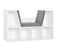 HOMCOM Librería con Asiento, Estantería de Libros con 6 Cubos, Estantería Almacenamiento con Banco con Cojín, Multiusos para Sala de Estar, Oficina, Dormitorio, 102x30x61cm, Blanco y Gris