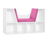 HOMCOM Librería con Asiento, Estantería de Libros con 6 Cubos, Estantería Almacenamiento con Banco con Cojín, Multiusos para Sala de Estar, Oficina, Dormitorio, 102x30x61cm, Blanco y Rosa