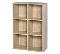 HOMCOM Librería de 3 Niveles, Estantería para Libros con 6 Cubos de Almacenaje, para Sala de Estar, Dormitorio, Estudio, Oficina, 65,5x30x97,5 cm, Roble