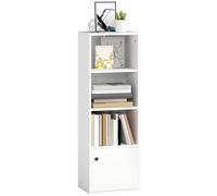 HOMCOM Librería de 4 Niveles Estantería con Puerta40x30x120 cm Blanco | Para Libros, Estantes Ajustables, Estantería Moderna, Salón, Dormitorio, Estudio, Oficina