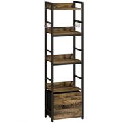 HOMCOM Librería de 4 niveles, estantería estrecha con cajón, 8 ganchos, , 39 x 26 x 136,5 cm, marrón rústico