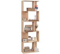 HOMCOM Librería de 5 Niveles, Biblioteca, Estantería para Libros en Forma de S, para Salón, Dormitorio, Estudio, Oficina, 24x60x184,5 cm, Natural