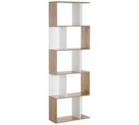 HOMCOM Librería de 5 Niveles en Forma de S 60x24x184,5 cm Blanco y Natural