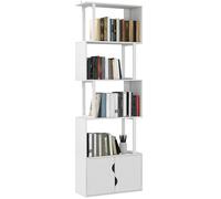 HOMCOM Librería de 5 Niveles en Forma de S Estantería de Libros con 5 Estantes y 2 Puertas para Sala de Estar Oficina Estudio Dormitorio 60x23,8x179,2 cm Blanco
