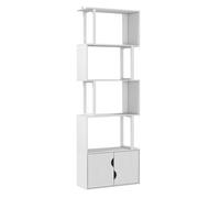 HOMCOM Librería de 5 Niveles en Forma de S Estantería de Libros con 5 Estantes y 2 Puertas para Sala de Estar Oficina Estudio Dormitorio 60x23,8x179,2 cm Blanco