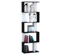 HOMCOM Librería de 5 Niveles, Estantería para Libros en Forma de S con 10 Estantes, para Sala de Estar, Dormitorio, Estudio, Oficina, 60x24x184,5 cm, Blanco y Negro