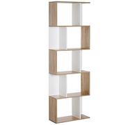 HOMCOM Librería de 5 Niveles, Estantería para Libros en Forma de S con 10 Estantes, para Sala de Estar, Dormitorio, Estudio, Oficina, 60x24x184,5 cm, Blanco y Natural