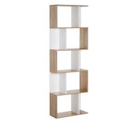 HOMCOM Estantería en Forma de S Alta con 5 Estantes Diseño Moderno para Salón Oficina 60x24x184,5cm Blanco y Madera Aosom España