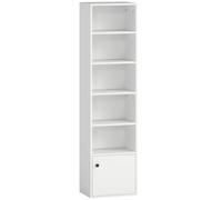 HOMCOM Librería de 5 Niveles Estantería para Libros Moderna con Estantes Abiertos y Puerta 40x30x156 cm Blanco