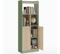 HOMCOM Librería de 5 niveles, mueble de almacenamiento, estante para libros, 60 x 30 x 161,2 cm, con 2 puertas, estante de almacenamiento para salón, dormitorio, oficina, verde y madera natural