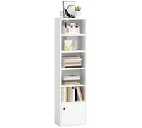 HOMCOM Librería de 6 Niveles Estantería con Puerta 40x30x156 cm Blanco | Para Libros, Estantes Ajustables, Estantería Moderna, Salón, Dormitorio, Estudio, Oficina