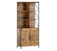 HOMCOM Librería de 6 Niveles, Estantería de Libros Organizador con 6 Compartimentos Abiertos, 2 Puertas y Estante Ajustable, Estilo Industrial para Salón Oficina Dormitorio 75x34x172 cm Marrón Rústico