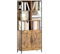 HOMCOM Librería de 6 Niveles, Estantería de Libros Organizador con 6 Compartimentos Abiertos, 2 Puertas y Estante Ajustable, Estilo Industrial para Salón Oficina Dormitorio 75x34x172 cm Marrón Rústico