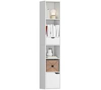 HOMCOM Librería de 6 niveles, librería vertical con armario, estante ajustable y cajón, para salón dormitorio oficina estudio, 30x24x158 cm, blanco