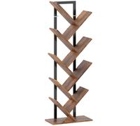 HOMCOM Librería en forma de árbol de 9 niveles, mueble de almacenamiento industrial con armazón de acero, 50x24x136cm, Marrón Rústico
