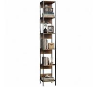 HOMCOM Librería estantería alta de 6 estantes, librería vertical ahorra espacio con estructura de metal, para salón, oficina, 29,5 x 30 x 185 cm, efecto madera marrón