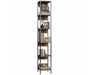 HOMCOM Librería estantería alta de 6 estantes, librería vertical ahorra espacio con estructura de metal, para salón, oficina, 29,5 x 30 x 185 cm, efecto madera marrón