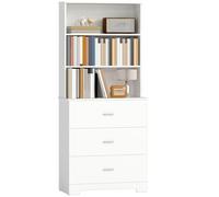 HOMCOM Librería, estantería de 6 niveles, mueble de almacenaje con 3 cajones y 3 estantes abiertos, estilo moderno, para salón, estudio, dormitorio, 79 x 39,5 x 182,2 cm, blanco