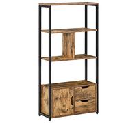 HOMCOM Librería, Estantería para Libros con 4 Estantes, 2 Cajones y Puerta, 58x24x122 cm, Estantería Industrial para Salón, Dormitorio, Estudio, Oficina, Marrón Rústico