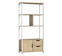 HOMCOM Librería, Estantería para Libros con 4 Estantes, 2 Cajones y Puerta, 58x24x122 cm, Estantería Industrial para Salón, Dormitorio, Estudio, Oficina, Madera Natural