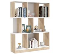 HOMCOM Librería Moderna de Pared de Madera, Librería de 8 Estantes para Salón y Dormitorio, Roble y Blanco