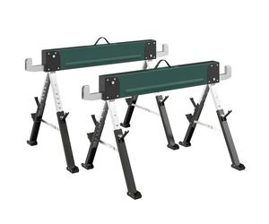 HOMCOM lote de 2 caballetes plegables de metal, carga máx 1160 kg, altura regulable 64-81cm, asa de transporte, verde