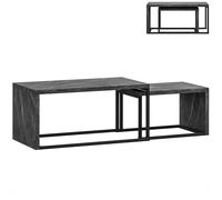 HOMCOM Lote de 2 mesas bajas nido diseño industrial encastrable en metal negro y efecto mármol gris oscuro Aosom España