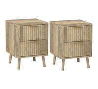 HOMCOM Lote de 2 mesitas de Noche mesita de Noche con 2 cajones Acanalados y Cantos Redondeados, para Dormitorio, salón, 40 x 40 x 53 cm, Roble