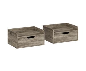 HOMCOM Lote de 2 mesitas de noche murales, mesitas de noche con cajón y repisa con bordes elevados, 40x30x19,5cm, gris Aosom España