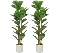 HOMCOM Lote de 2 Plantas Artificiales 120 cm Ficus Lyrata Árbol Artificial con Maceta de Plástico y Tronco de Madera Maciza Verde Aosom España