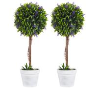 HOMCOM Lote de 2 plantas Artificiales con flores de lavanda, tronco y maceta incluidos - altura 60 cm verde
