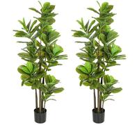 HOMCOM Lote de 2 plantas artificiales de interior 150 cm, planta artificial tipo ficus lira con maceta de cemento, verde Aosom España