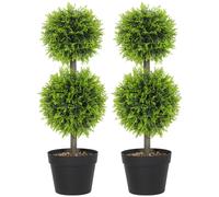 HOMCOM Lote de 2 plantas artificiales decorativas, bolas de boj artificial 60 cm con maceta, plástico, verde Aosom España