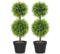HOMCOM - Lote de 2 plantas artificiales decorativas, bolas de boj artificial topiario 60 cm en maceta, plantas falsas para decoración interior y exterior, color verde