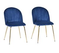 HOMCOM Lote de 2 sillas de Comedor con Asiento de Terciopelo y Patas de Metal Dorado - Azul