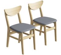 HOMCOM Lote de 2 Sillas de Comedor, Sillas de Cocina, Asientos Acolchados en Lino, Respaldo Curvado, Gris y Madera Natural
