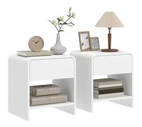 HOMCOM Lote de 2 tables de chevet, table d'appoint modern avec compartiment ouvert et tiroir à fermeture silencieuse, angles arrondis, pour chambre à coucher, salón, blanc