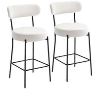 HOMCOM Lote de 2 taburetes de bar en tejido bouclé, taburetes de bar con respaldo curvado, reposapiés, 49x52x95cm, crema Aosom España